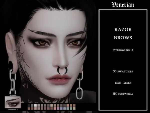 Alpha Razor Brows (Eyebrows no14) by Venerian - The Sims 4 Custom Content