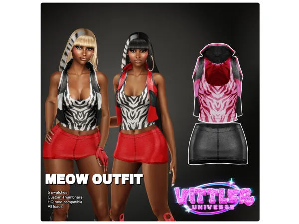 Alpha Meow Mini Skirt croptop Outfit by VittlerUniverse - The Sims 4 Custom Content