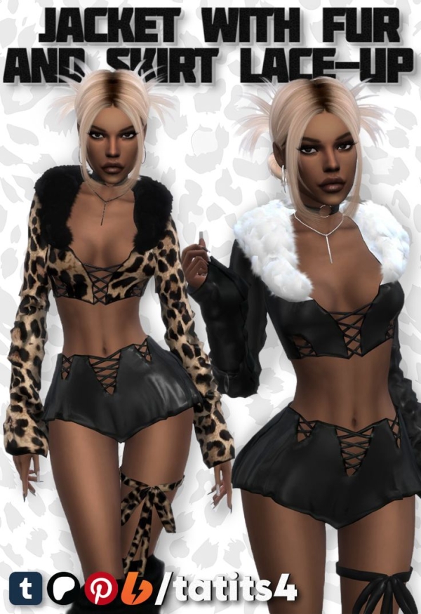 Mix Short jacket with a fur collar and a laced skirt by tatits4 - The Sims 4 Custom Content