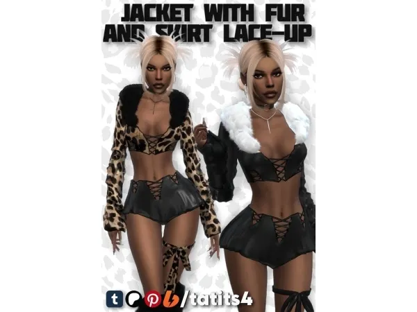 Short jacket with a fur collar and a laced skirt