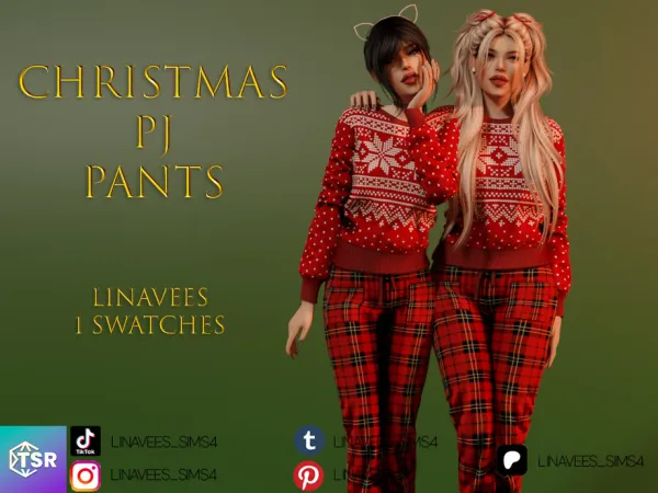 Alpha CHRISTMAS PJ PANTS by linavees - The Sims 4 Custom Content