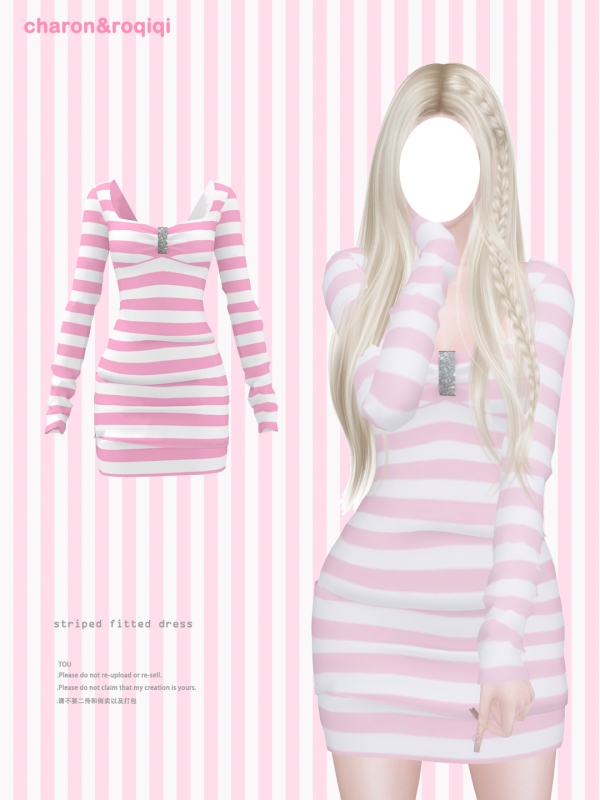 Mix [charonroqiqi]striped fitted dressingameblender by roqiqi - The Sims 4 Custom Content