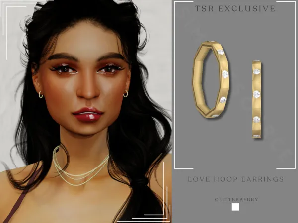 Alpha Love Hoop Earrings by Glitterberryfly - The Sims 4 Custom Content