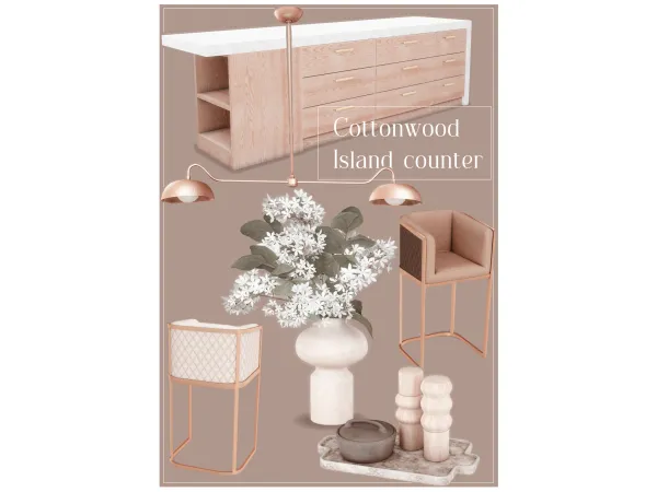 Alpha Cottonwood kitchen Island counter by Pinkboxdesign - The Sims 4 Custom Content