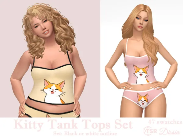 Maxis Match Kitty Tank Tops Set by Dissia - The Sims 4 Custom Content