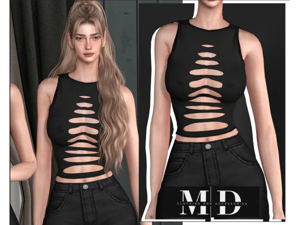 Alpha NEW 43310450277903 Women's ripped sleeveless t shirt 43310450277903 - The Sims 4 Custom Content