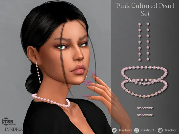 Alpha Pink Cultured Pearl Set by LVNDRCC - The Sims 4 Custom Content