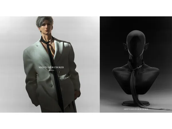Alpha Man in Dior Choker by ashwwa - The Sims 4 Custom Content