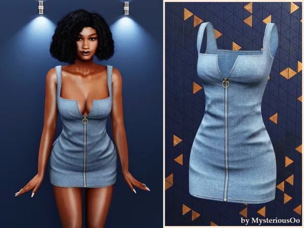Alpha Zipper denim mini dress by MysteriousOo - The Sims 4 custom content