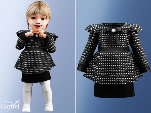 Alpha Infant Classic houndstooth dress with bow detail by Garfiel - The Sims 4 Custom Content