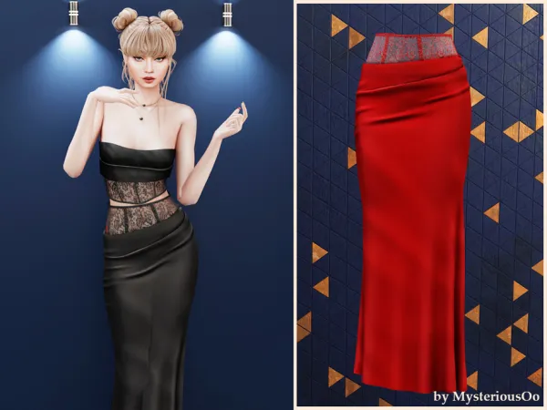 Alpha Lace insert maxi skirt by MysteriousOo - The Sims 4 Custom Content