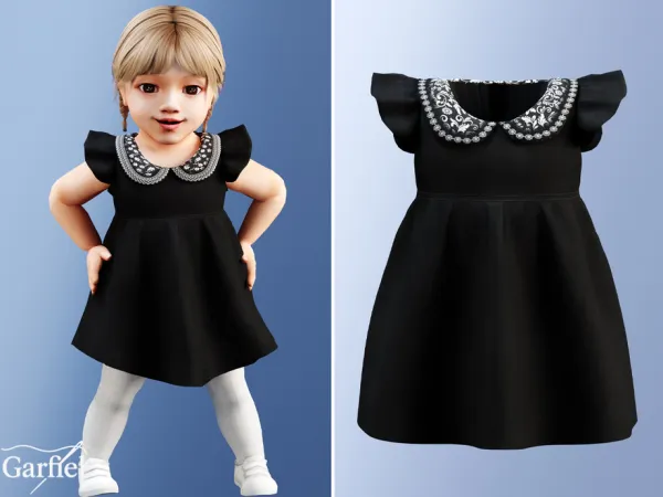 Alpha Infant Elegant black dress with decorative collar by Garfiel - The Sims 4 Custom Content