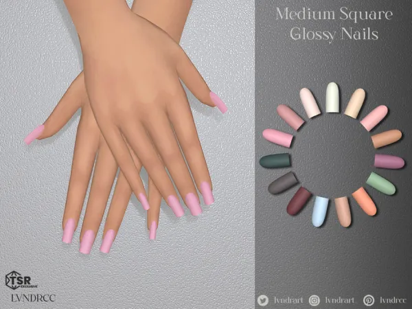 Maxis Match Medium Square Glossy Nails - The Sims 4 Custom Content