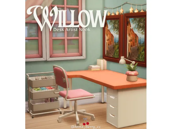 Maxis Match Willow Desk Nook by AlinaBerryCC - The Sims 4 Custom Content