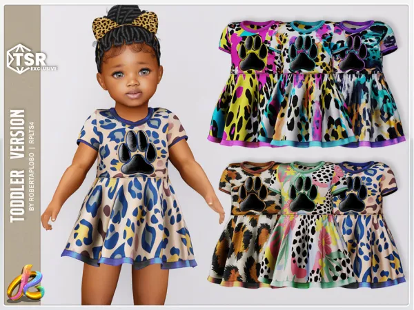 Alpha Jungle Vibes Animal Print Paw Dress 336 Toddler by RobertaPLobo - The Sims 4 Custom Content