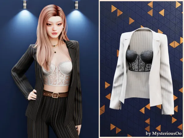 Alpha Structured blazer top with lace corset by MysteriousOo - The Sims 4 Custom Content