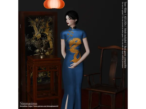 Alpha Dragon Qipao by simnasimsworld - The Sims 4 Custom Content