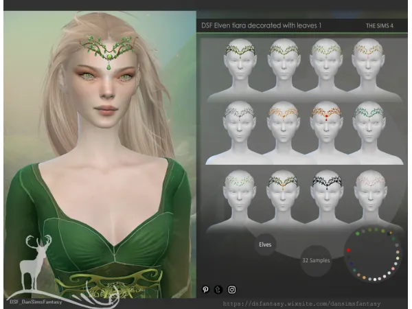 Alpha Elven tiara decorated with leaves 1 by Dansimsfantasy - The Sims 4 custom content