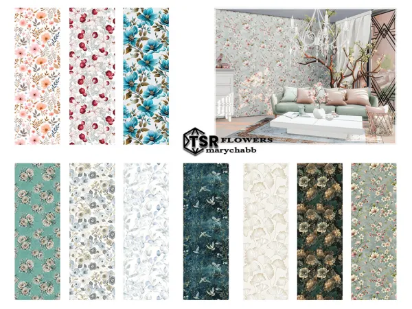 Mix Flowers Wallpaper - The Sims 4 Custom Content
