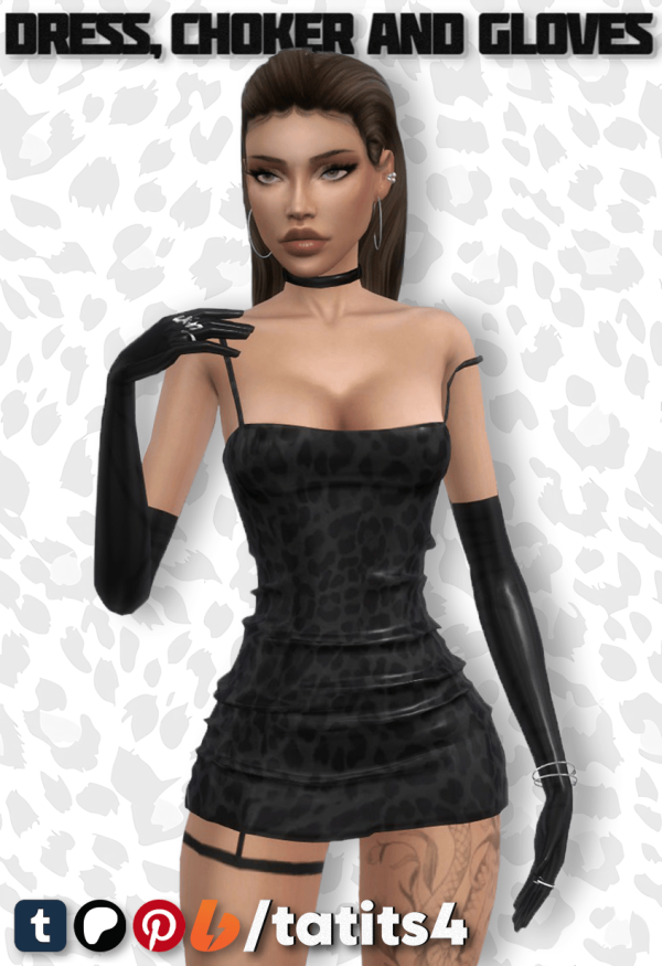 Mix Glossy dress choker and gloves by tatits4 - The Sims 4 Custom Content