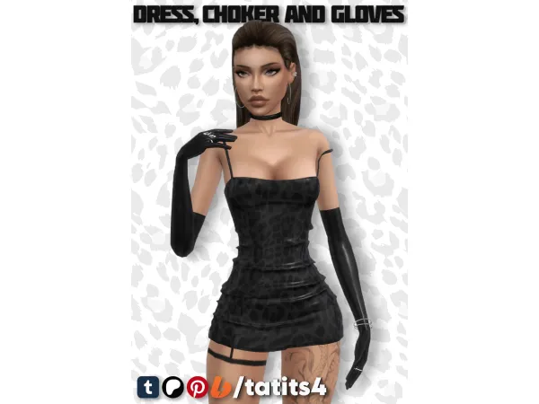 Mix Glossy dress choker and gloves - The Sims 4 Custom Content