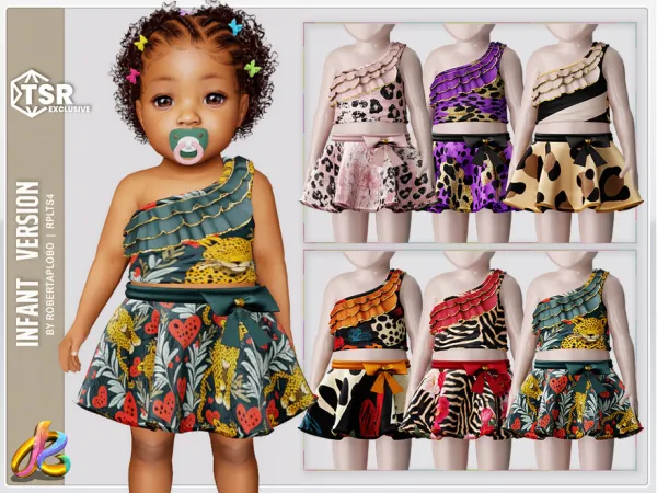 Alpha Animal Print Blouse Bow Skirt 337 Infant SET by RobertaPLobo - The Sims 4 Custom Content