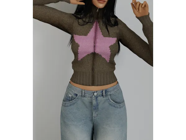 Alpha star zip up knit by delicious things - The Sims 4 Custom Content