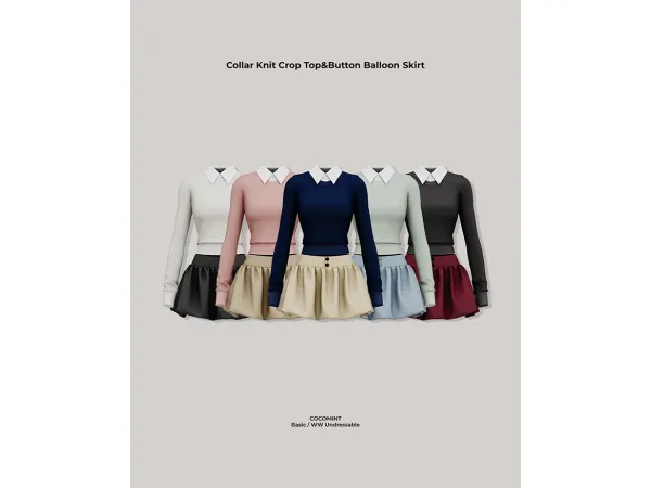 Alpha [cocomint] Collar Knit Crop TopButton Balloon Skirt - The Sims 4 Custom Content