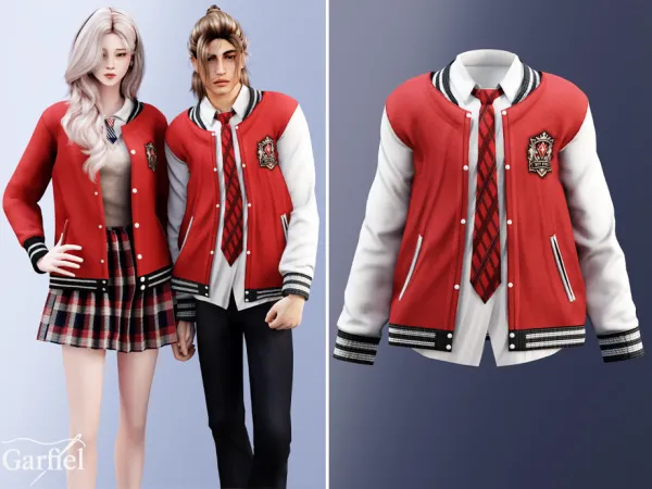 Alpha Adult Classic varsity jacket school style by Garfiel - The Sims 4 custom content
