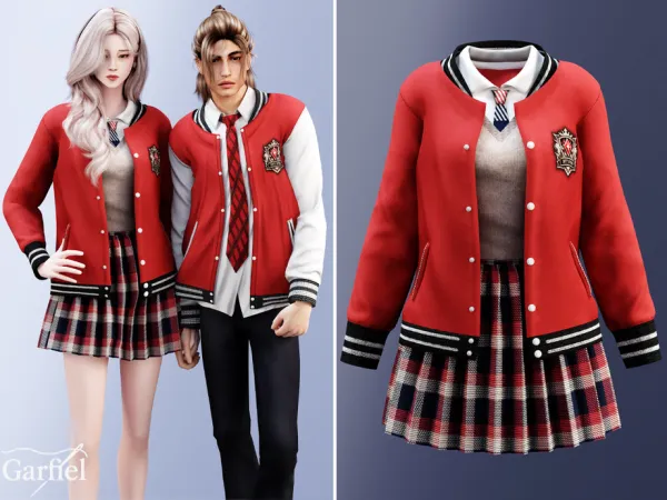 Alpha Adult Classic varsity jacket school outfit by Garfiel - The Sims 4 custom content