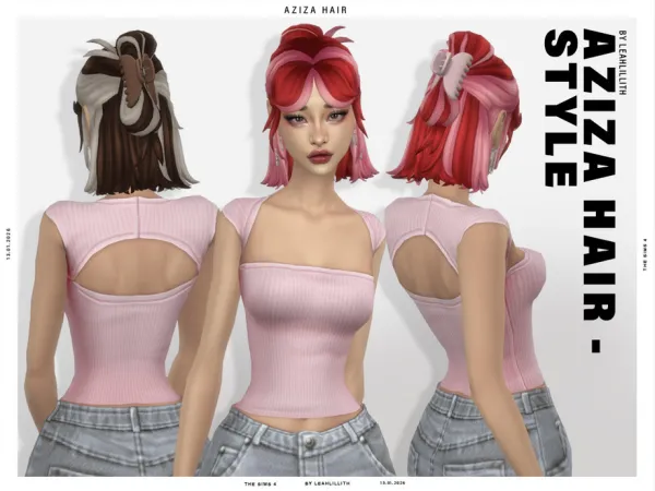 Maxis Match Aziza Medium Half Up Bun Hairstyle by Leah_Lillith - The Sims 4 Custom Content