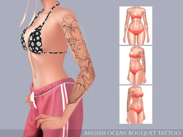 Mix Ocean Bouquet Tattoo by ANGISSI - The Sims 4 Custom Content