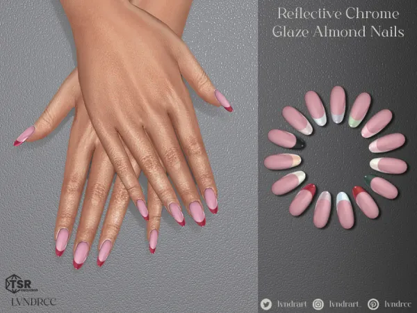 Alpha Reflective Chrome Glaze Almond Nails - The Sims 4 custom content