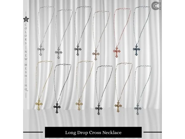 Alpha Long Drop Cross Necklace - The Sims 4 custom content