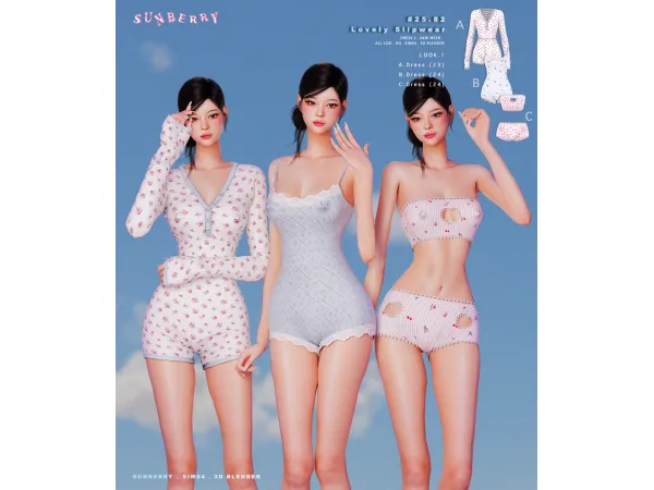 Alpha [SUNBERRY]2582_ Lovely Slipwear SET - The Sims 4 Custom Content