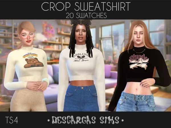 Alpha Crop Sweatshirt - The Sims 4 Custom Content
