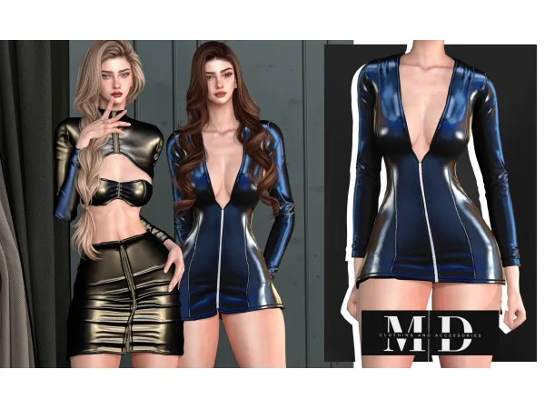 Alpha &#43310450277903&#43310450277903Mini dress with latex sleeves V1 and v2 &#43310450277903 - The Sims 4 custom content