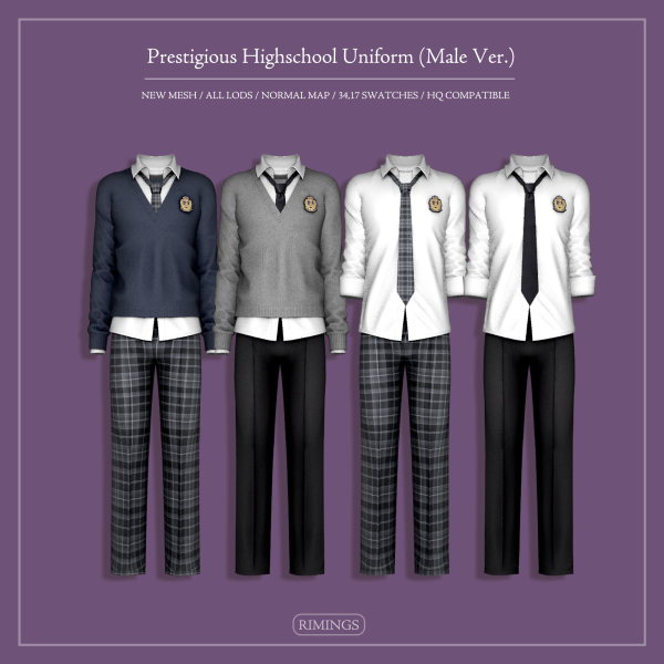 Alpha [RIMINGS] Prestigious Highschool Uniform _Male Ver. by simsfinds - The Sims 4 custom content