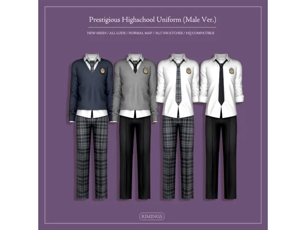 Alpha [RIMINGS] Prestigious Highschool Uniform _Male Ver. - The Sims 4 custom content