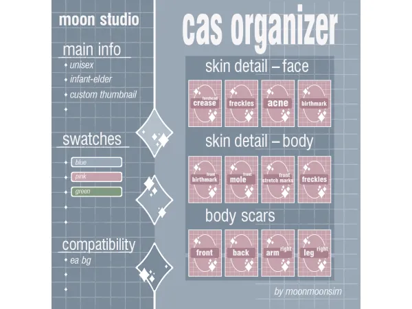 Mix CAS Organizer Skin Detail - The Sims 4 Custom Content