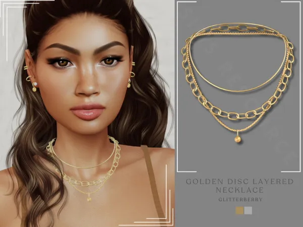 Alpha PATREON Golden Disc Layered Necklace by Glitterberryfly - The Sims 4 Custom Content