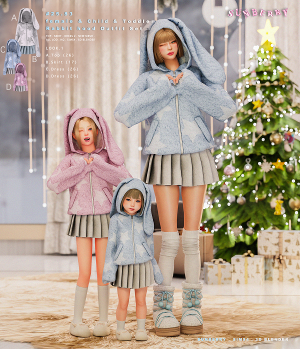 Alpha [SUNBERRY]2583_ female Child Toddler Rabbit hood Outfit Set by simsfinds - The Sims 4 Custom Content