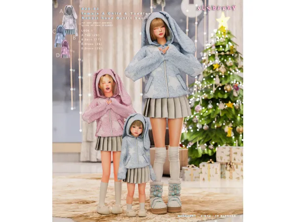 Alpha [SUNBERRY]2583_ female Child Toddler Rabbit hood Outfit Set - The Sims 4 Custom Content