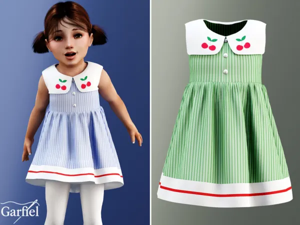 Alpha Toddler Cherry collar striped dress by Garfiel - The Sims 4 Custom Content