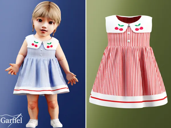 Alpha Infant Vintage cherry summer dress by Garfiel - The Sims 4 Custom Content