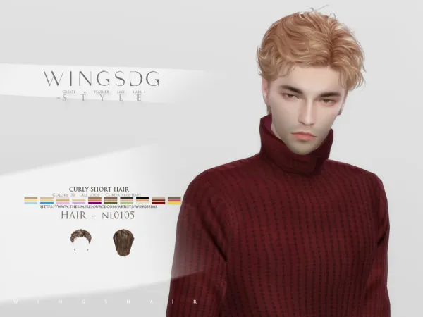 Alpha WINGS NL0105 curly short hair by wingssims - The Sims 4 Custom Content