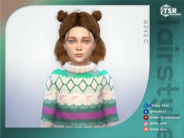 Alpha Half Up Bun Hair for Children Ginko 242C Sims by Daisy - The Sims 4 Custom Content