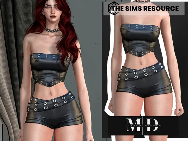 Alpha rose leather top and mini shorts set - The Sims 4 Custom Content