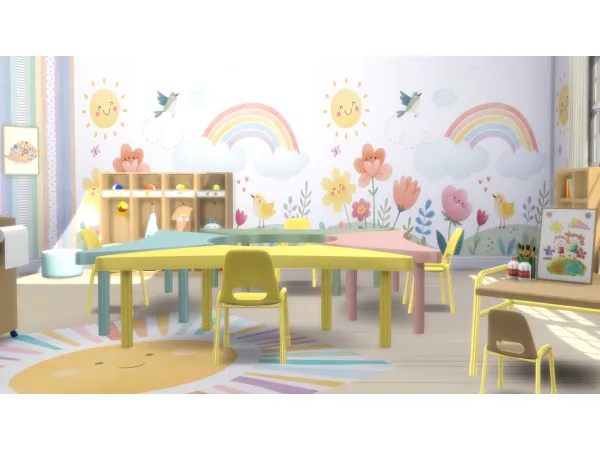 Maxis Match Kinder Garden Wallpaper - The Sims 4 Custom Content