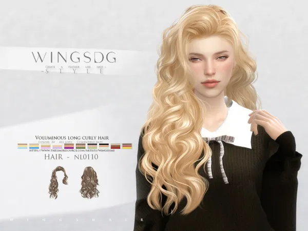 Alpha WINGS NL0110 Voluminous long curly hair by wingssims - The Sims 4 Custom Content